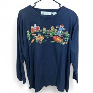Studio Collection Fall Embroidered Long Sleeve Tee Shirt Women’s Large